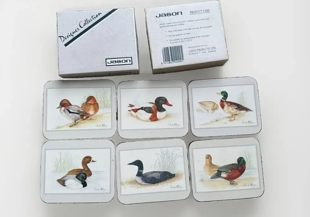 Vintage Jason Coasters Set of 6 Waterfowl Ducks Loon Designer Collection Box NZ